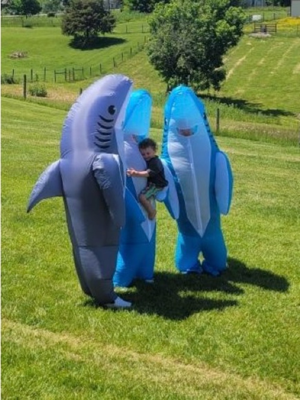 Inflatable 4 Shark Adult Inflatable Costume - 2 Blue & 2 Gray Playful Design